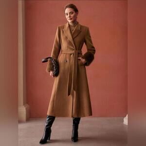 WOOL BLEND STRUCTURED FAUX FUR FUZZY CUFF OVERCOAT Winter Outerwears